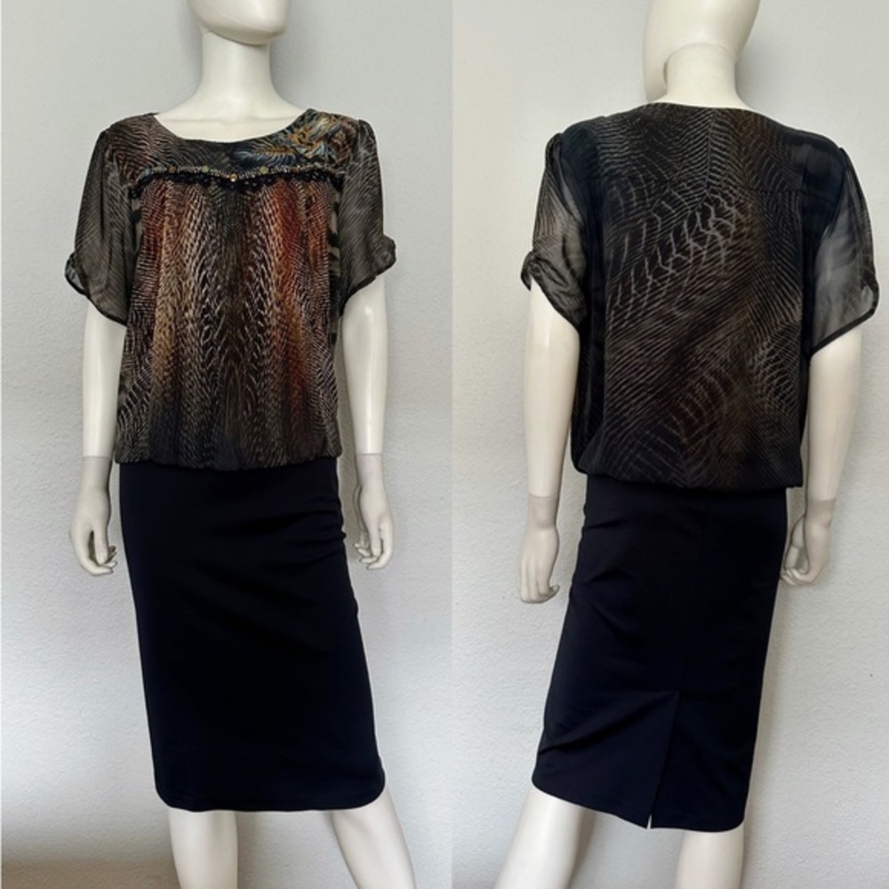 NWT POLEN POE FORMAL DRESS CHIFFON LOOSE TOP/STRETCHY BOTTOM‎ SHORT SLEEVES